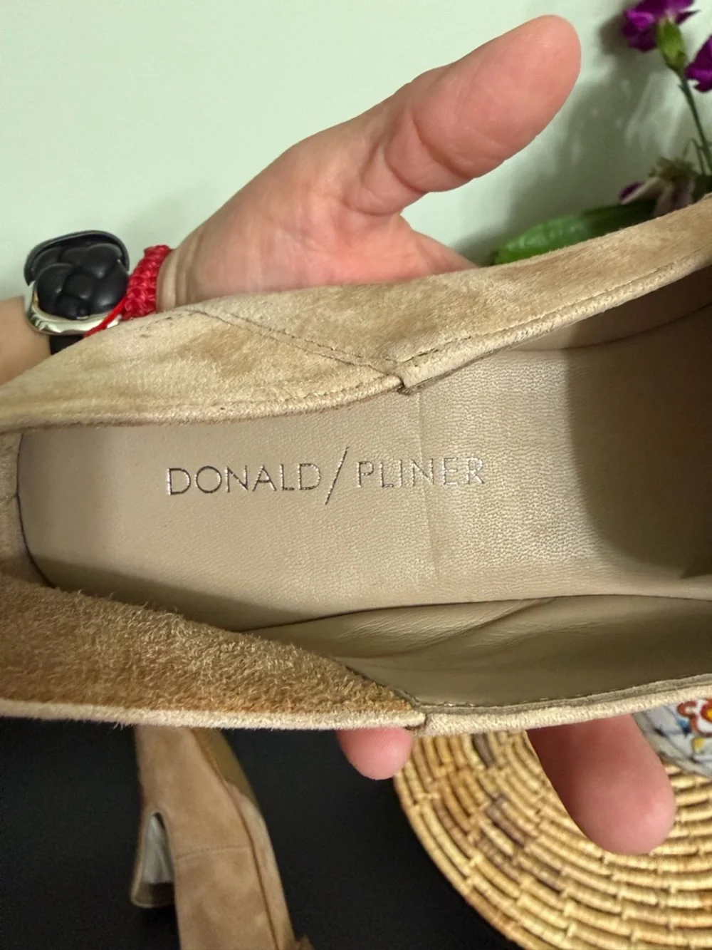 DONALD PLINER Tan suede Floral Embellished Hiro Flats 7